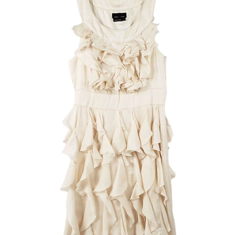 Max & Cleo Sz 6 Cream ruffle Dress sheath